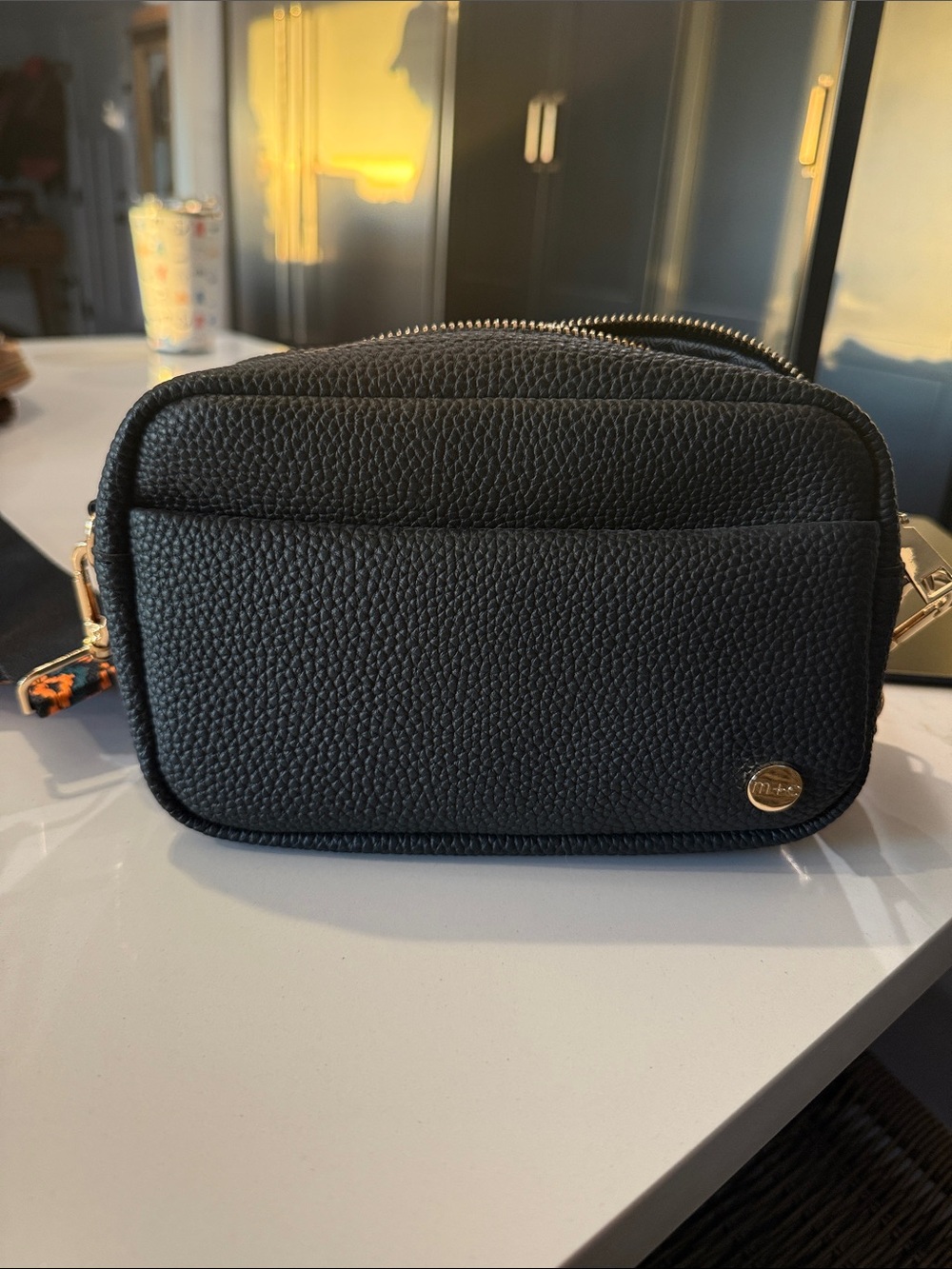 Modern + chic Black Pebbled Leather Crossbody Bag, NWOT, 2 adjustable straps